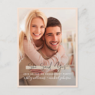 Carte Postale Faire-part Elle a dit oui Calligraphie Photo Fiançailles Rose