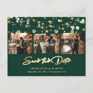 Carte Postale Faire-part Emerald Green et Gold Mariage Photo Enregistrer la