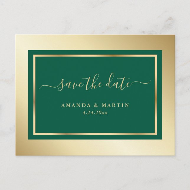Carte Postale Faire-part Emerald Green et Gold Wedding Enregistrer la date (Devant)