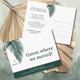 Carte Postale Faire-part Emerald Green Palm Leaf Fun Floride Nouvelle adres