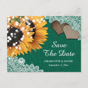 Carte Postale Faire-part Emerald Green Sunflower Wedding Enregistrer La Dat