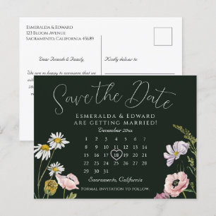 Carte Postale Faire-part Emerald Wild Flower Mariage Calendrier Enregistrer