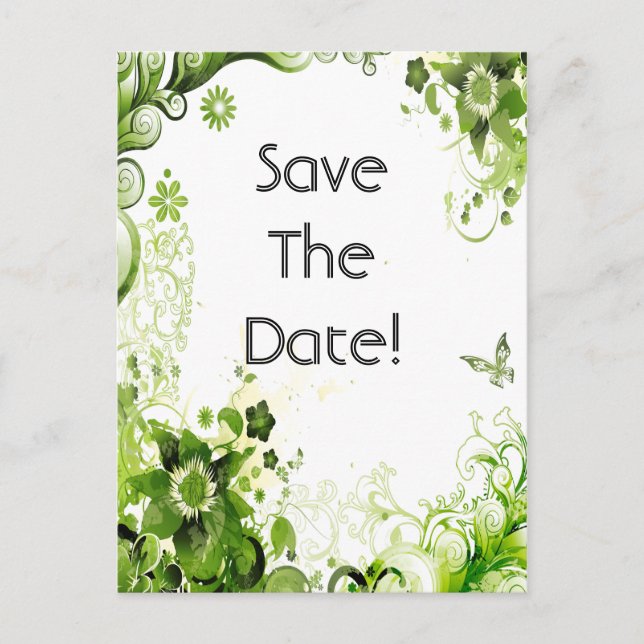 Carte Postale Faire-part Émeraude de printemps Fleurs Mariage Épargnez la d (Devant)