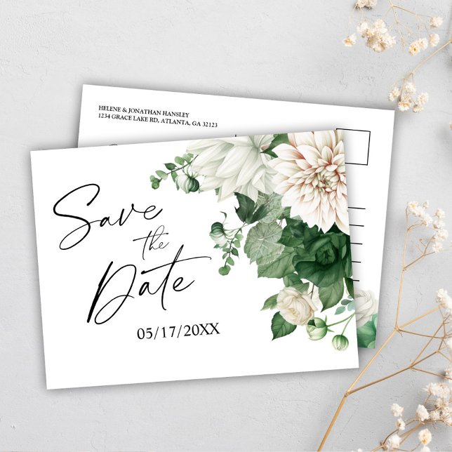 Carte Postale Faire-part Émeraude Florale Vert Mariage Sauvegarder La Date (Floral Emerald Green Wedding Save The Date Announcement Postcard)