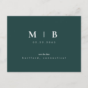 Carte Postale Faire-part Émeraude monogramme simple et élégant Enregistrer 
