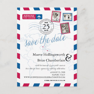 Carte Postale Faire-part Emplacements Mondiaux Airmail Enregistrer La Date