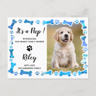 Carte Postale Faire-part Empreintes de pattes bleues Os Nouveau Chien Anima