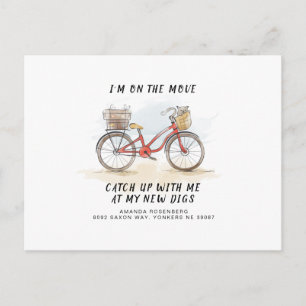 Carte Postale Faire-part En déplacement avec chat vélo rouge Adresse de dém