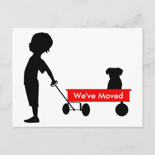Carte Postale Faire-part Enfant tirant un chariot rouge Nouvelle adresse
