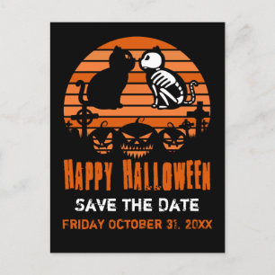 Carte Postale Faire-part Enfants Joyeux Halloween Chat Squelette Rétro Couc