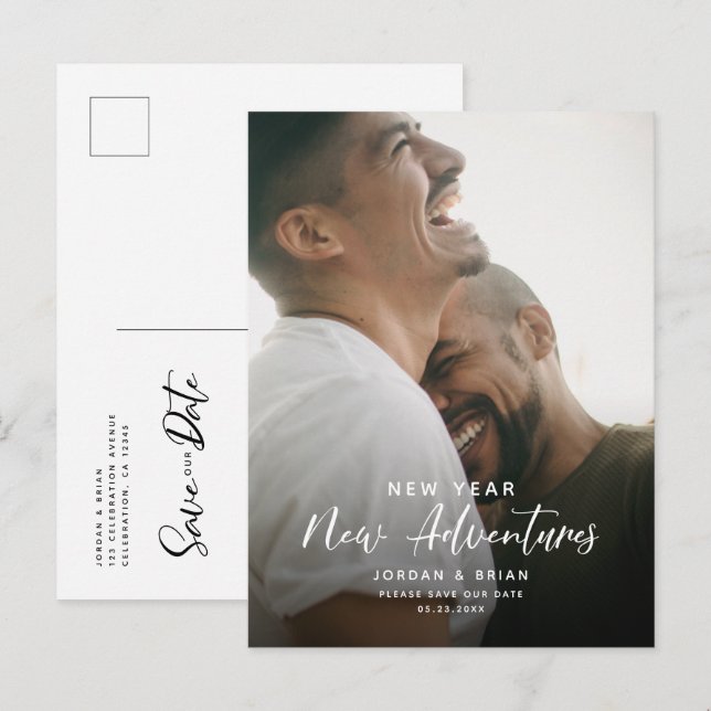Carte Postale Faire-part Engagement moderne pour le Nouvel An | Scénario d' (Devant / Derrière)