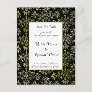 Carte Postale Faire-part Enregistrer Elegant la date Golden Damask Pattern 