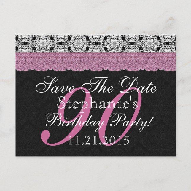 Carte Postale Faire-part Enregistrer la date 90e anniversaire Black White R (Devant)