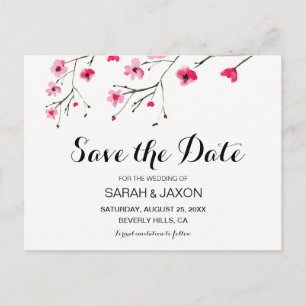 Carte Postale Faire-part Enregistrer la date Aquarelle Fleurs de cerisiers