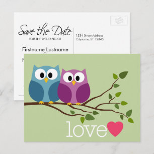 Carte Postale Faire-part Enregistrer la date avec un couple de choux mignon