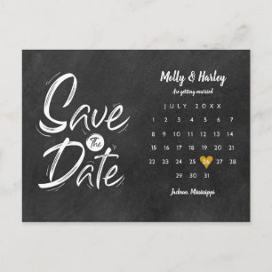 Carte Postale Faire-part Enregistrer la date Calendrier Gold Heart Chalkboa