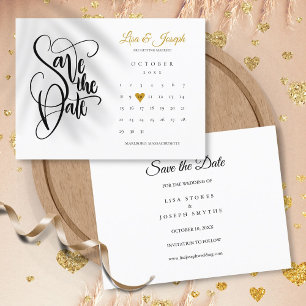 Carte Postale Faire-part Enregistrer la date Calendrier Gold Love Heart Car