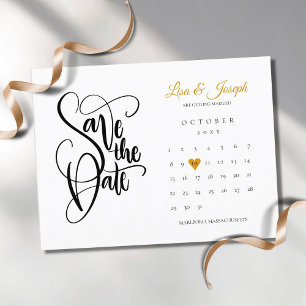 Carte Postale Faire-part Enregistrer la date Calendrier Gold Love Heart Car