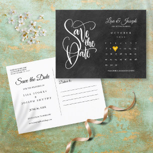 Carte Postale Faire-part Enregistrer la date Calendrier Gold Love Heart Cha