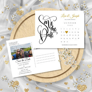 Carte Postale Faire-part Enregistrer la date Calendrier Gold Love Heart Pho