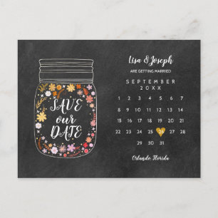 Carte Postale Faire-part Enregistrer la date Calendrier Heart Mason Jar Cha