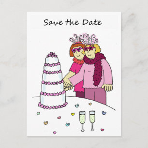 Carte Postale Faire-part Enregistrer la date Cartoon Female Couple