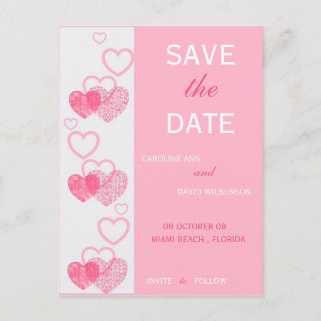 Carte Postale Faire-part Enregistrer la date - Coeurs (Devant)