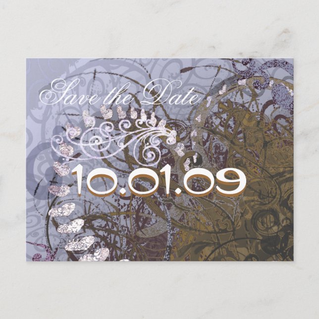 Carte Postale Faire-part Enregistrer la date Coeurs bleu et Brown (Devant)