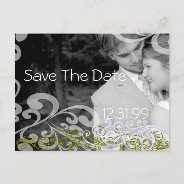 Carte Postale Faire-part Enregistrer la date de la photo tourbillonnante (Devant)