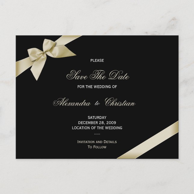 Carte Postale Faire-part Enregistrer la date de mariage Ruban Crème 4 (Devant)