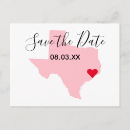 Carte Postale Faire-part Enregistrer la date du cœur rouge Texas rose