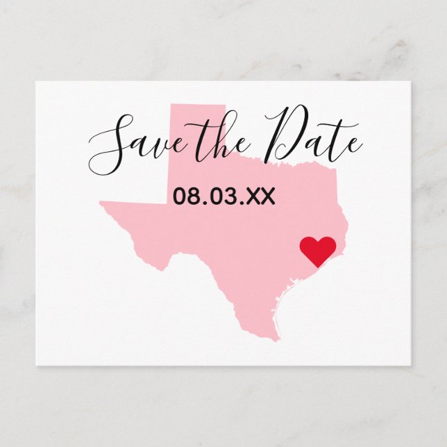 Carte Postale Faire-part Enregistrer la date du cœur rouge Texas rose (Devant)
