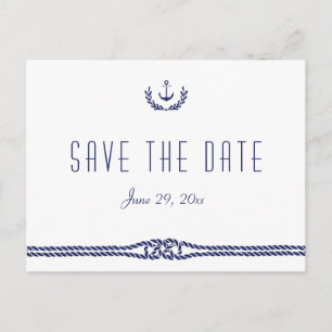 Carte Postale Faire-part Enregistrer la date en blanc avec Ancres