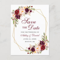 Enregistrer la date Floral Bourgogne Gold Frame