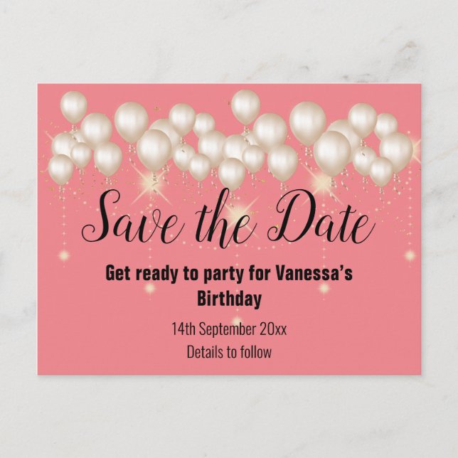 Carte Postale Faire-part Enregistrer la date Gold Balloons Sparkle PEACH (Devant)