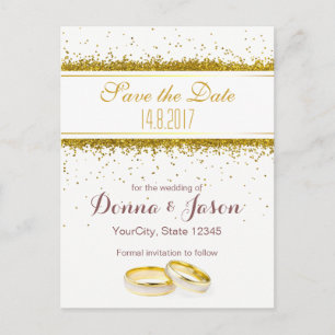 Carte Postale Faire-part Enregistrer la date Gold Parties scintillant annea