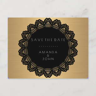 Carte Postale Faire-part Enregistrer la date Golden Minimalism Noir