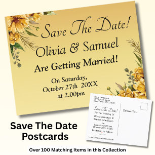 Carte Postale Faire-part Enregistrer La Date Golden Yellow Flowers Mariage 