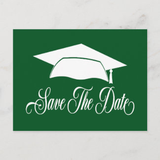 Carte Postale Faire-part Enregistrer La Date Graduation - Green White Schoo