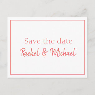 Carte Postale Faire-part Enregistrer la date Jolie Coral et Blanc