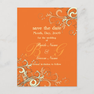 Carte Postale Faire-part Enregistrer la date, la crème monogramme tourbillo