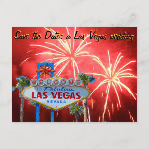 Carte Postale Faire-part Enregistrer la date Las Vegas Mariage Fireworks