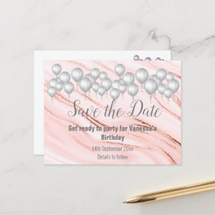 Carte Postale Faire-part Enregistrer la date Marble Balloon Sparkle All Occ