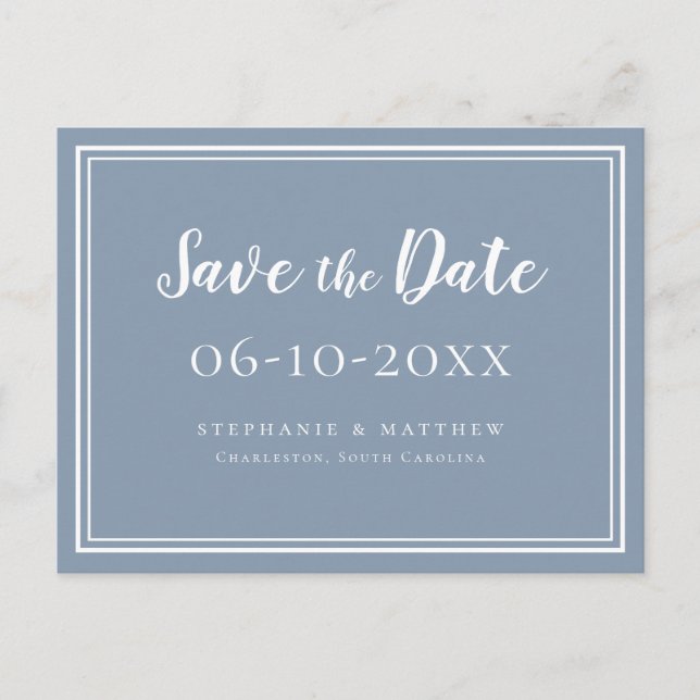 Carte Postale Faire-part Enregistrer La Date Mariage Dusty Bleu Simple Mode (Devant)