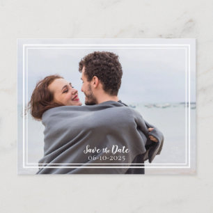 Carte Postale Faire-part Enregistrer la date Mariage photo violet & blanc m