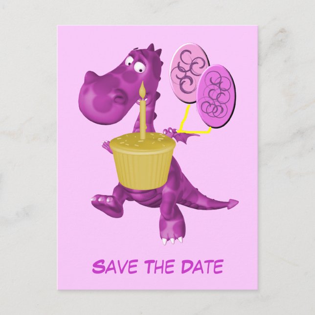 Carte Postale Faire-part Enregistrer la date mignonne violet dragon Ballons (Devant)