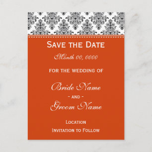 Carte Postale Faire-part Enregistrer la date - noir & blanc & orange