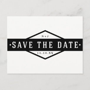 Carte Postale Faire-part ENREGISTRER LA DATE Noir & Blanc Rustique Moderne