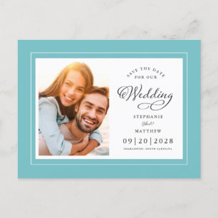 Carte Postale Faire-part Enregistrer La Date Photo Aqua Blue Green Chic Mar
