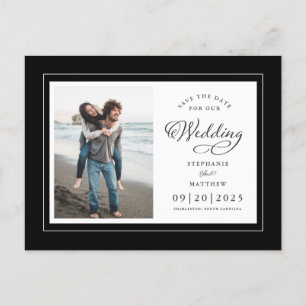 Carte Postale Faire-part Enregistrer La Date Photo Black & White Elegant We